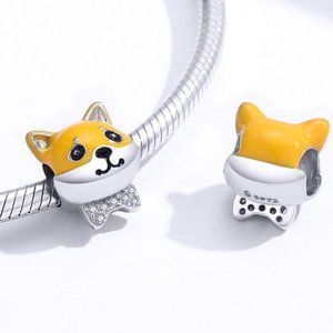 Shiba Inu Dog Charm Beads Fits Pandora BSC188 Sterling Silver 925